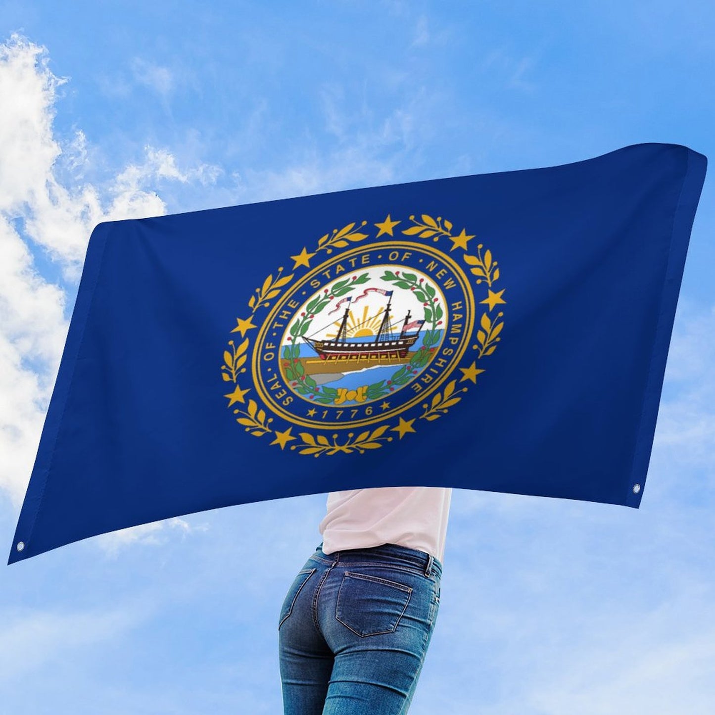 New Hampshire Flag Inspired Wall Mount Flag with Four Grommets (35x59 in)