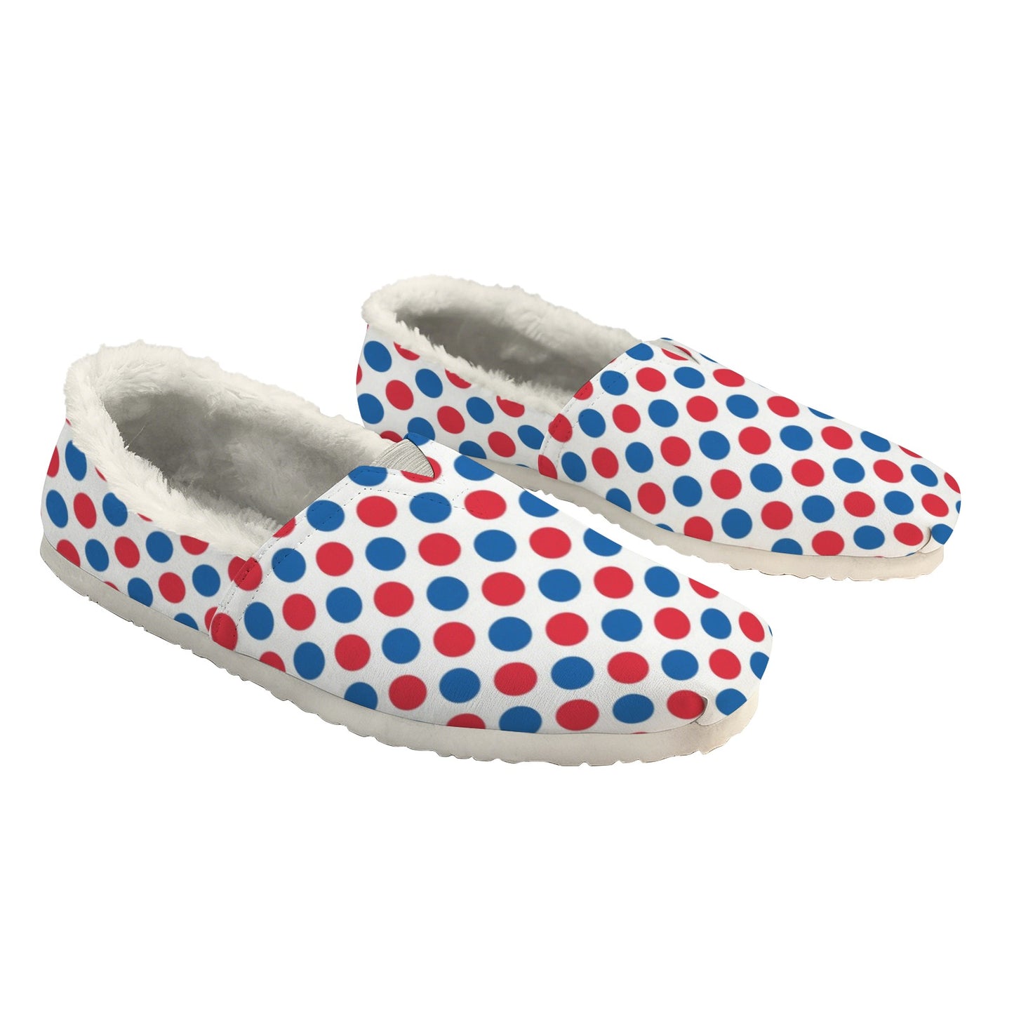 USA/American Flag Inspired Polka Dot Pattern Women's Fleece-Lined Canvas Slip-On
