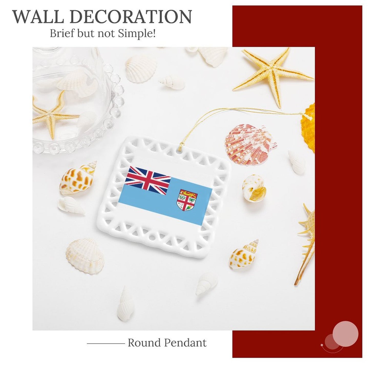 Fiji Flag Inspired Square Ceramic Ornament Made in the USA