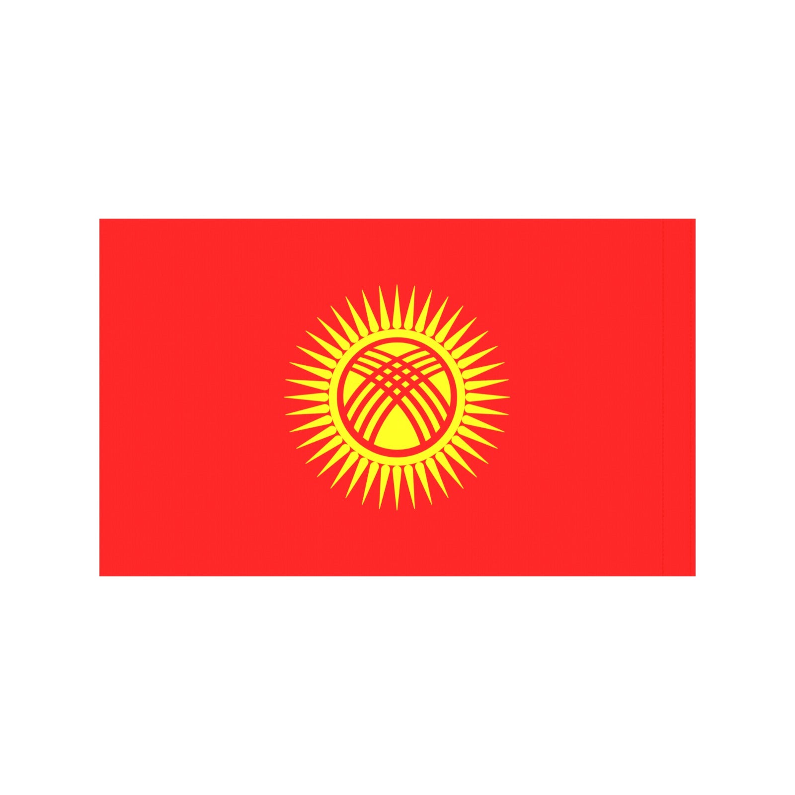 Red Kyrgyzstan flag with yellow sun emblem, Luv My Flag.
