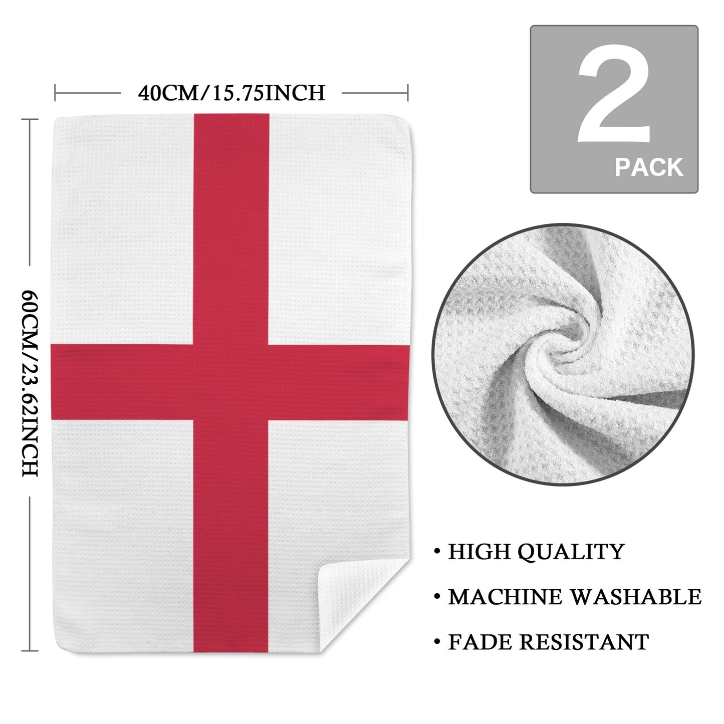 England Flag Inspired Kitchen Towel 40X60cm (Pack of 2) (Made in the USA)
