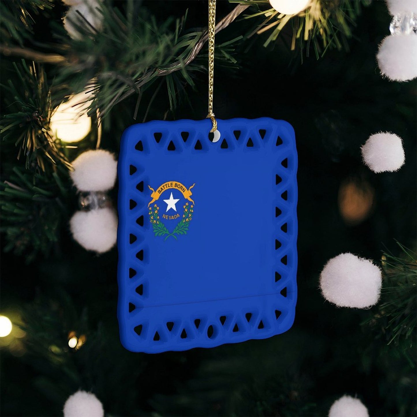Nevada Flag Inspired Square Ceramic Ornament Made in the USA