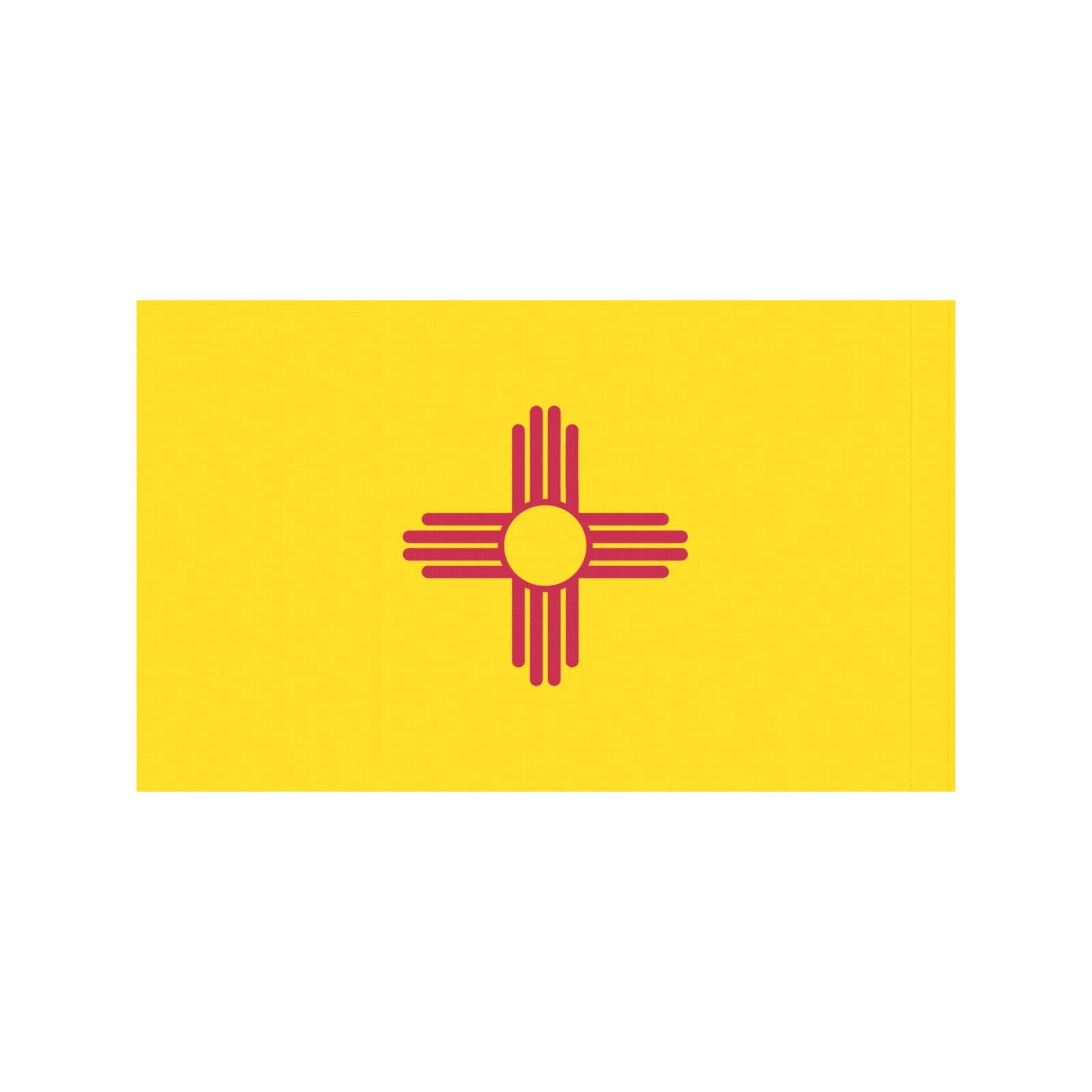 Yellow flag featuring red Zia sun symbol, Luv My Flag.
