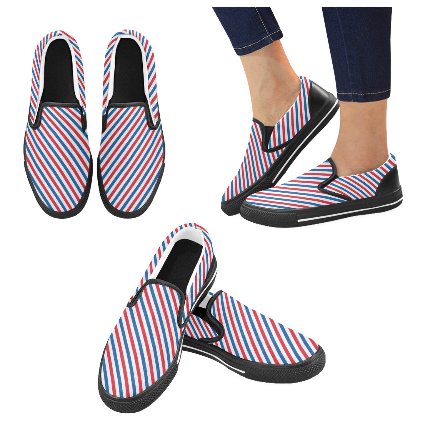 USA/American Flag Inspired Striped Pattern Men's Slip-on Canvas Shoes