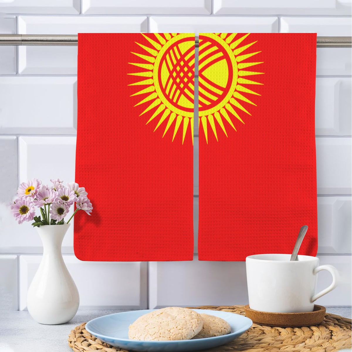 Kyrgyzstan Flag Inspired Kitchen Towel 40X60cm(Pack of 2) | Printed In the USA