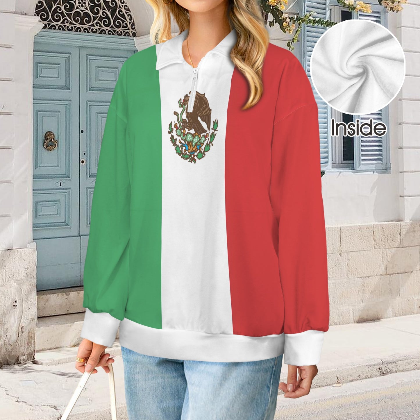 Mexico Flag Women's Quarter Zip Pullover Sweatshirt