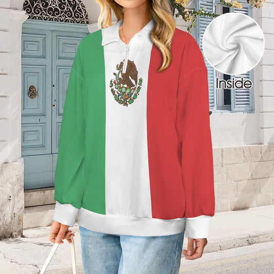 Mexico Flag Women's Quarter Zip Pullover Sweatshirt