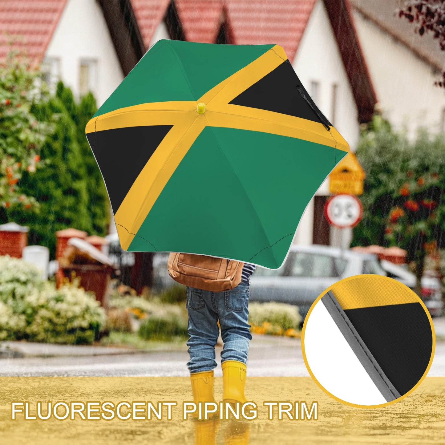 Jamaica Flag Inspired Kids Safe Round Corner Umbrella