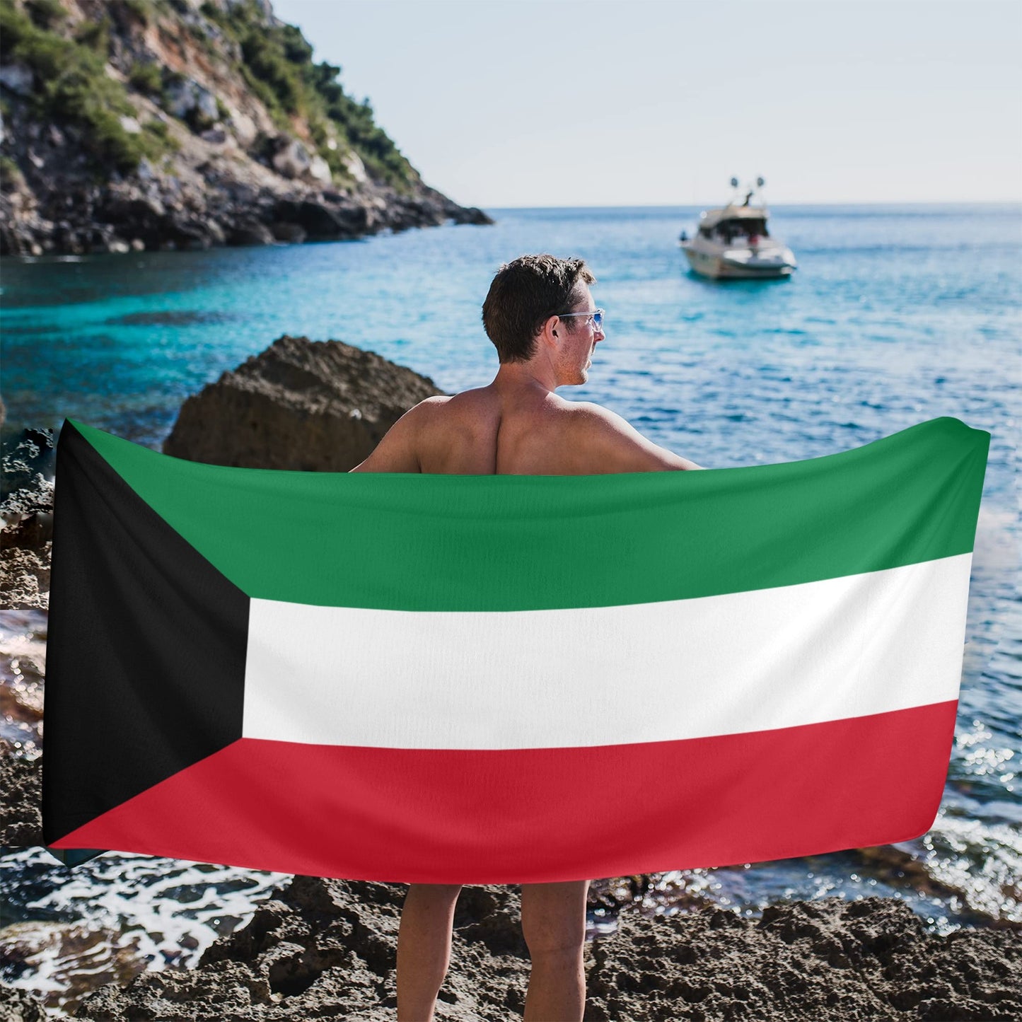 Kuwait Flag Beach Towel 31"x71" (Made in USA)