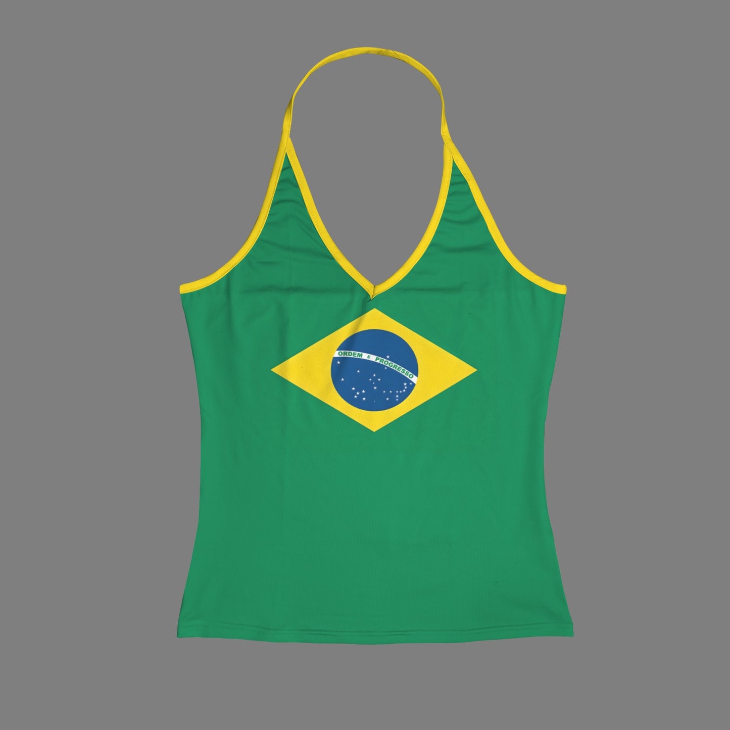 Brazil Flag Inspired V-neck Halter Open Back Tank Top