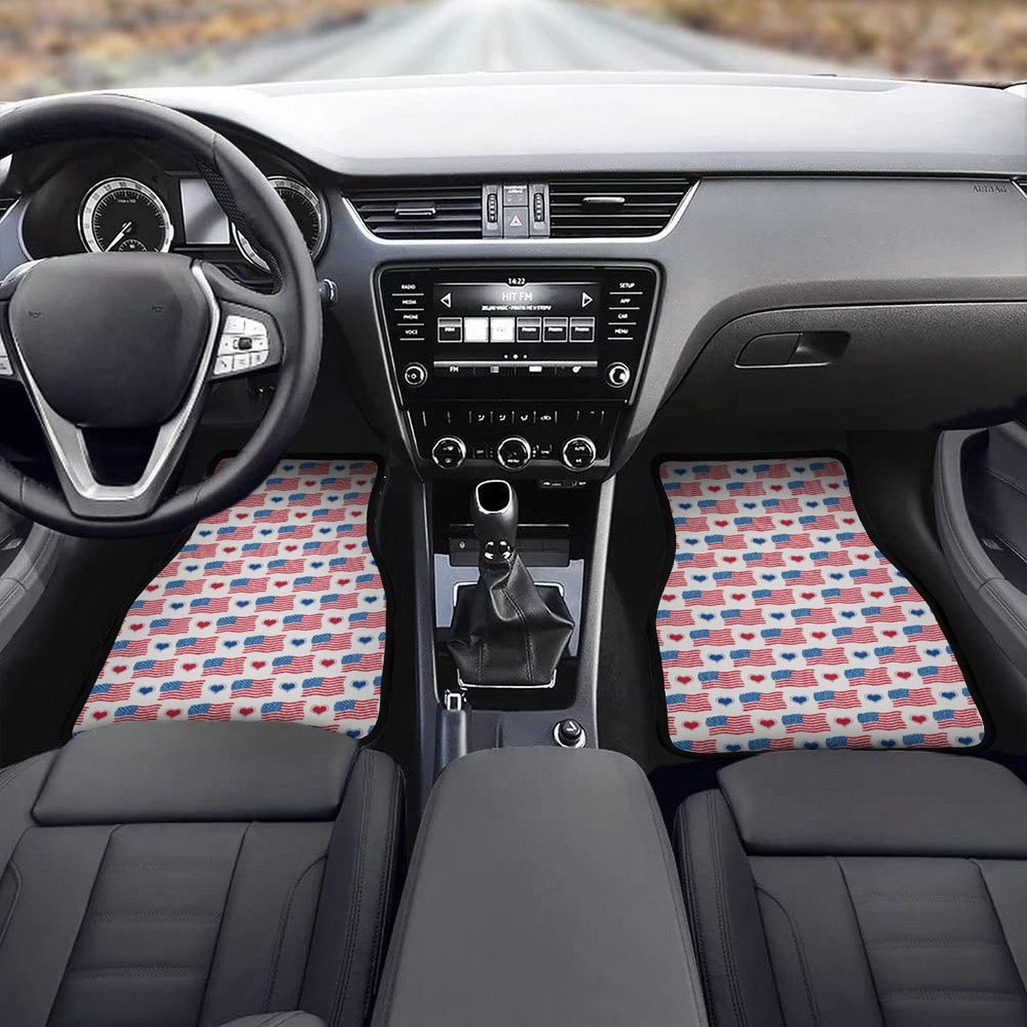 USA/American Flag Inspired Flag and Hearts Pattern Car Floor Mats(4pcs)
