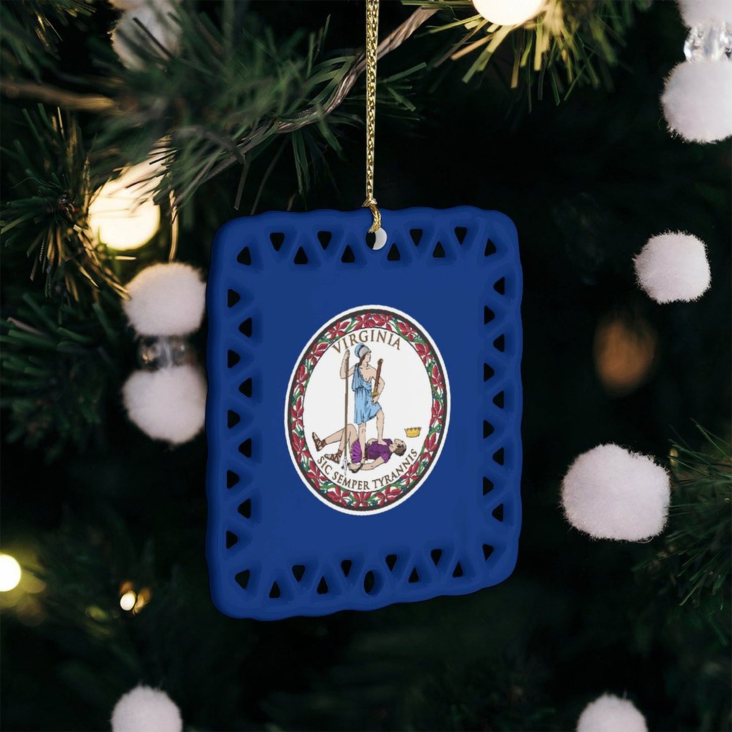 Virginia Flag Inspired Square Ceramic Ornament Made in the USA