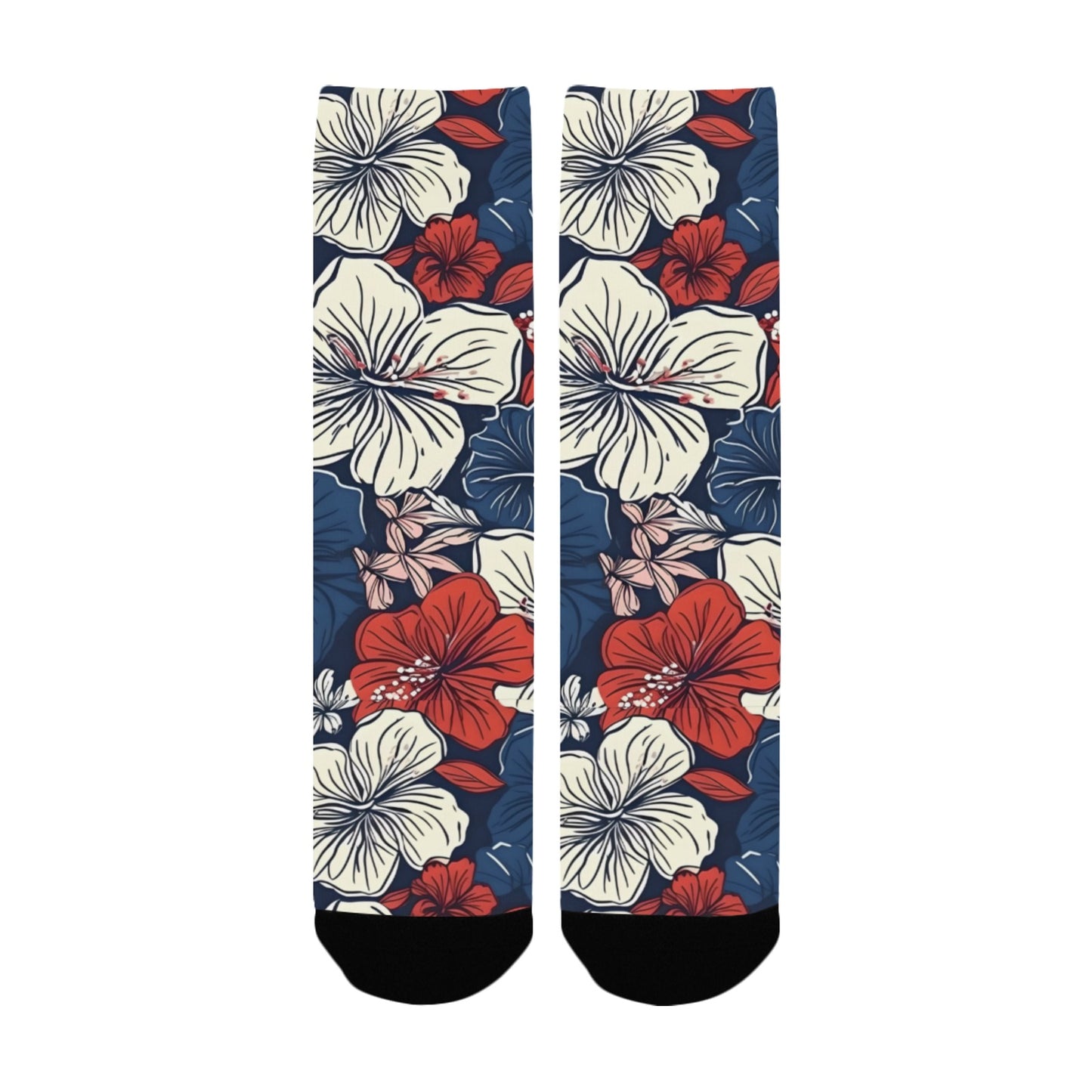 USA/American Flag Inspired Hawaiian Floral Pattern Women's Custom  Socks | Ships from USA