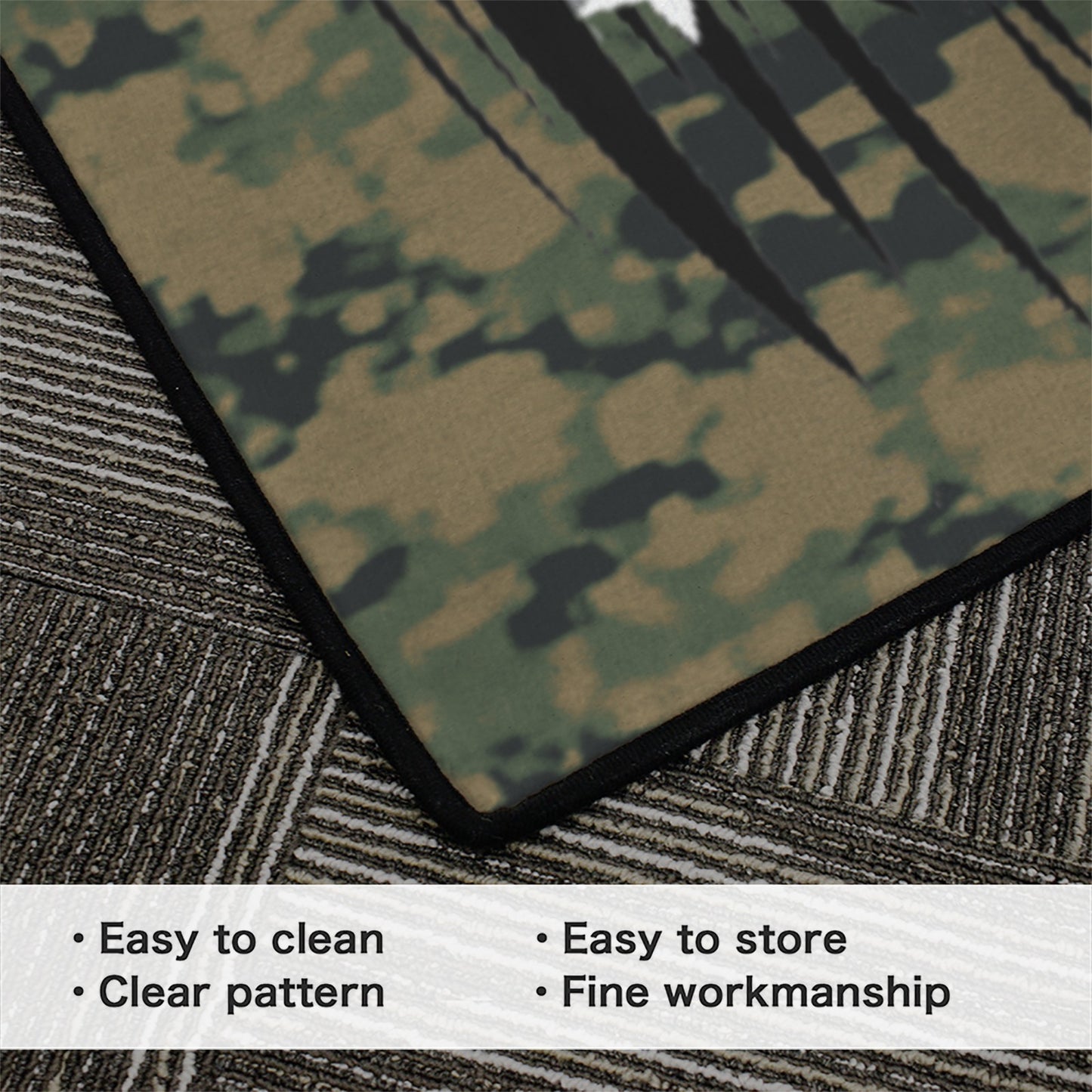 Thin Green Line Flag Inspired Eagle on Digital Camo 84x60 Inch Area Rug with Black Binding (Made in the USA)