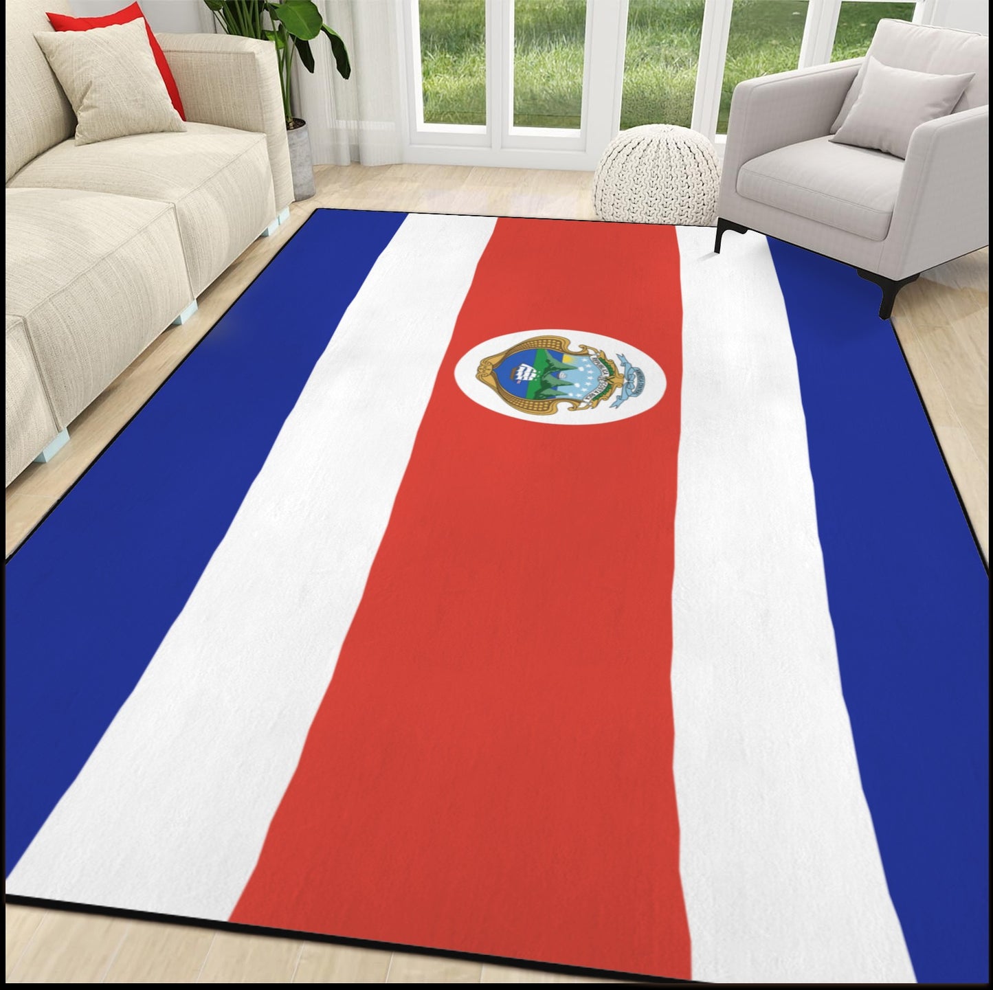 Costa Rica Flag Inspired 84x60 Inch Area Rug with Black Binding (Made in the USA)
