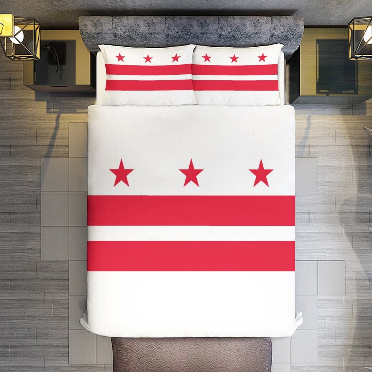 Washington D.C. Flag Inspired 3-Piece Bedding Set (1 Duvet Cover + 2 Pillow Shams) – 102"×90"