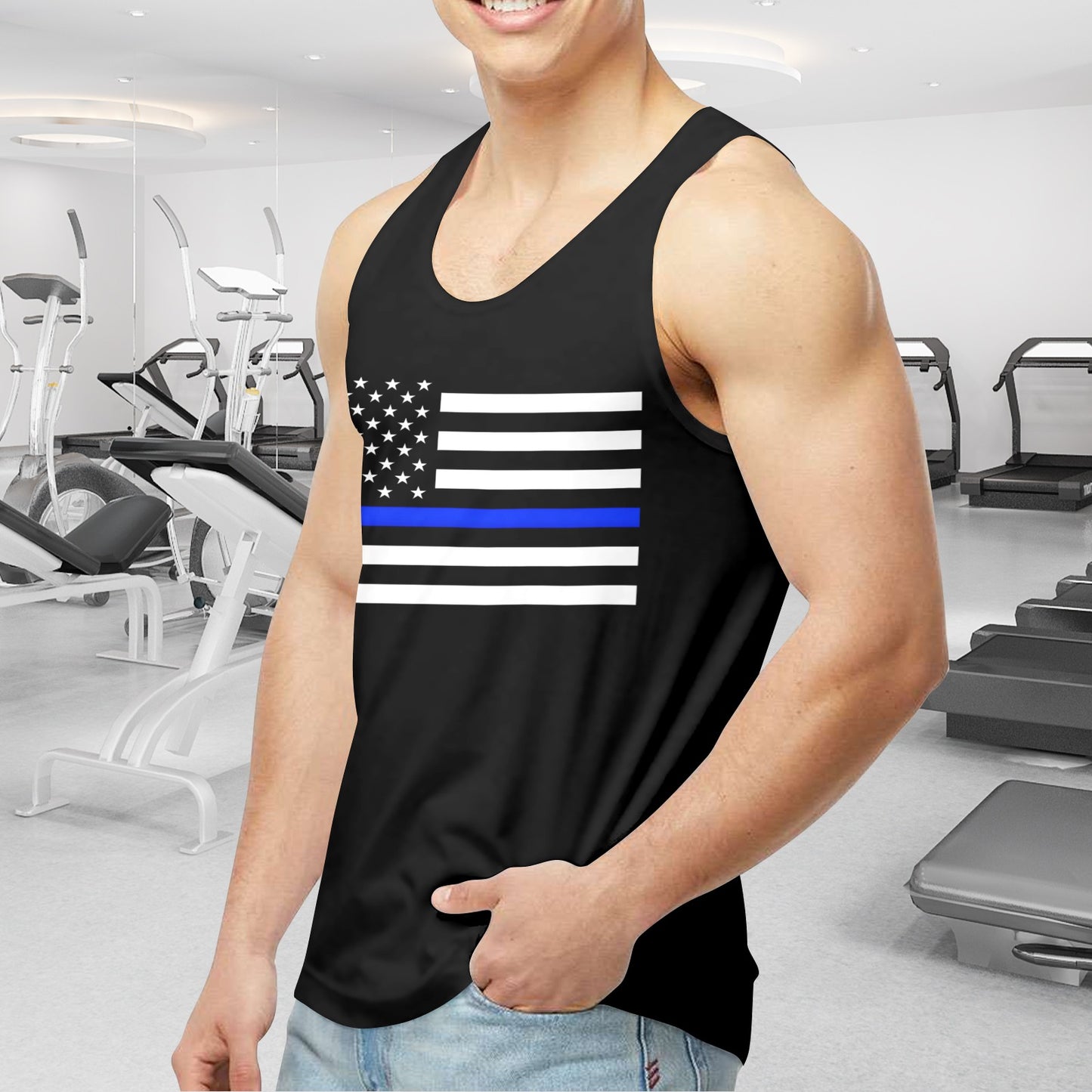 Thin Blue Line Flag Men's Tank Top (Front Printing) | Ships from USA