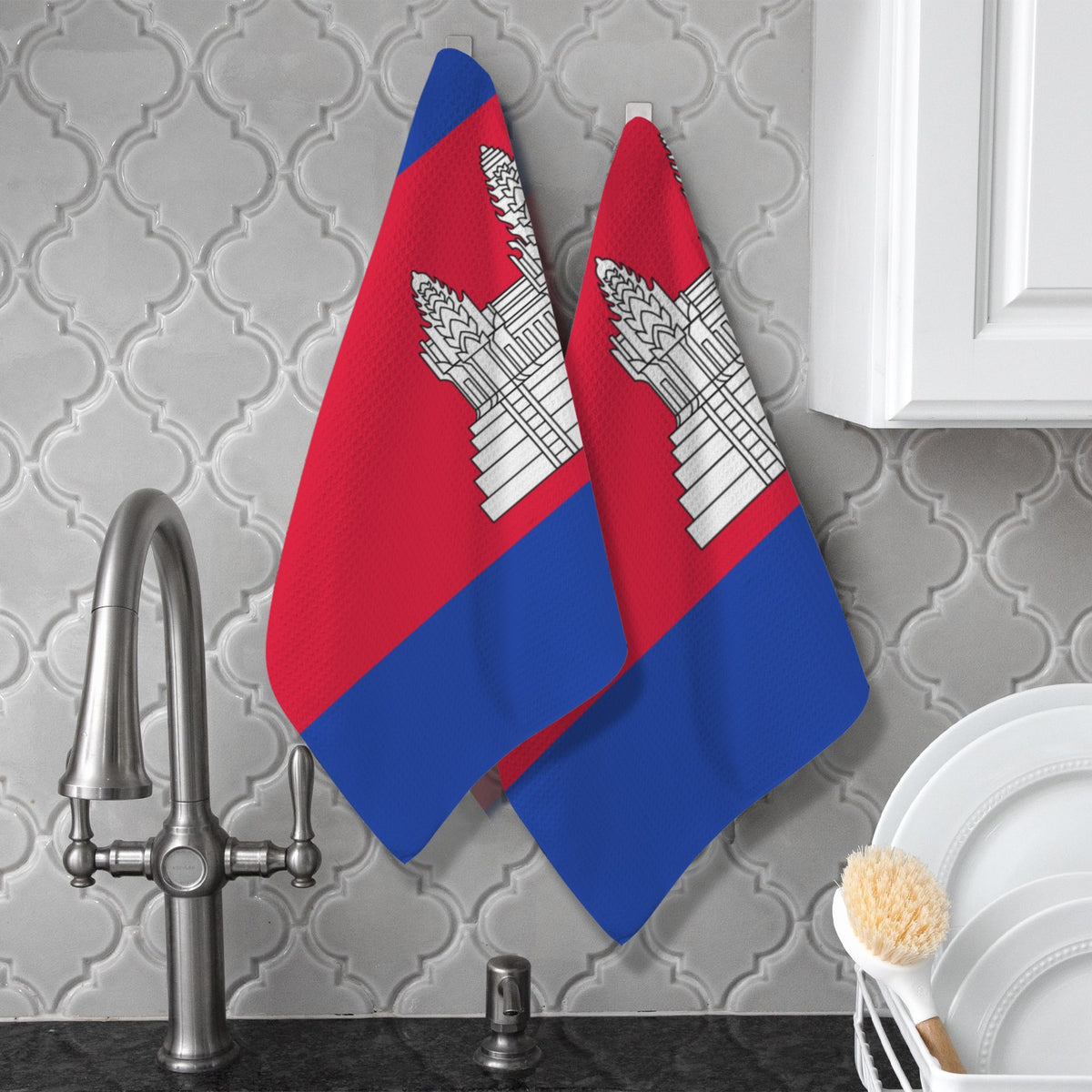 Cambodia Flag Inspired Kitchen Towel 40X60cm (Pack of 2) | Printed In the USA