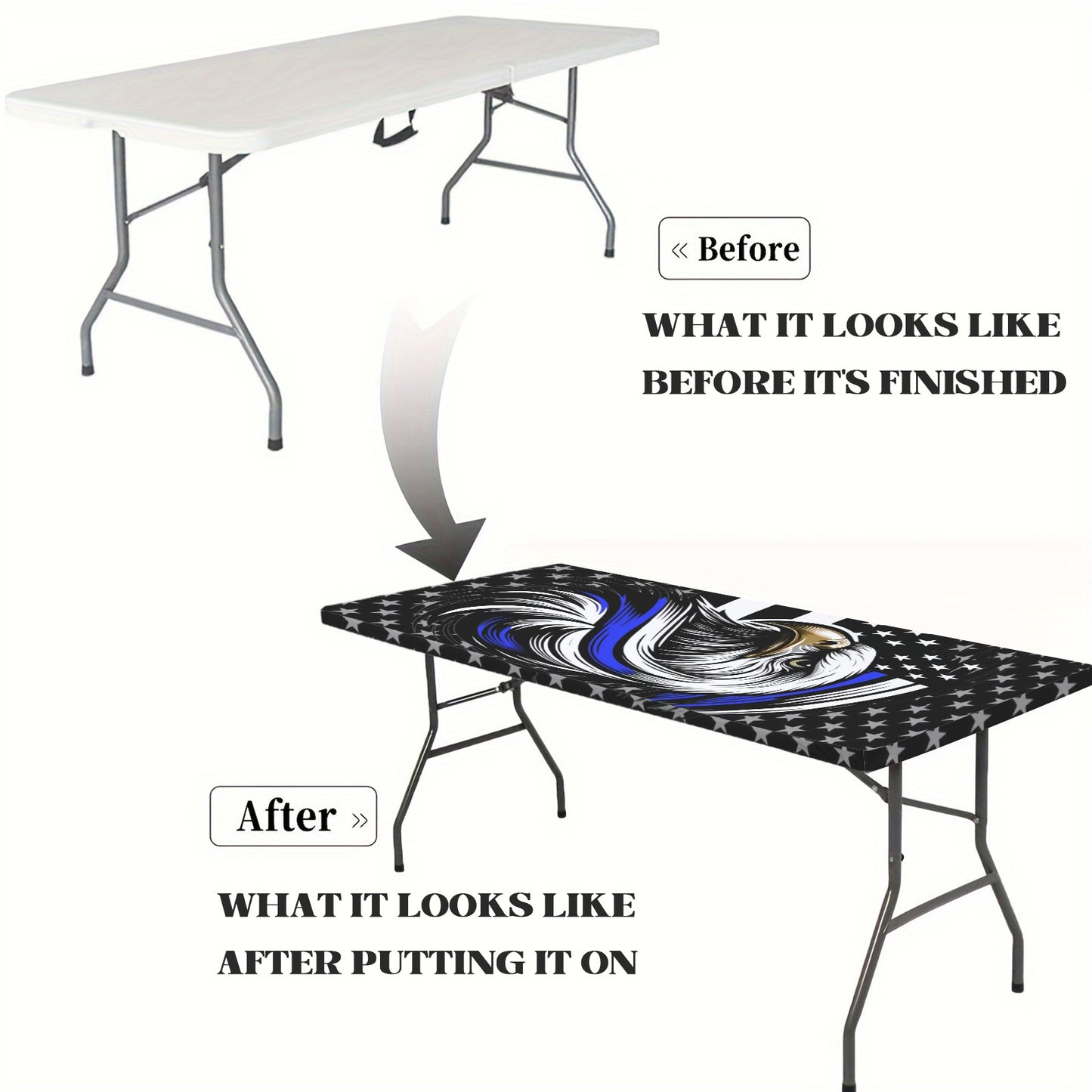 Thin Blue Line Flag Inspired Eagle Custom Elastic Fitted Tablecloth 72x30 inch (Made in the USA)