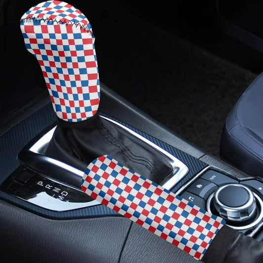 USA/American Flag Inspired Checkered Pattern Gear Lever Cover+Hand Brake Cover