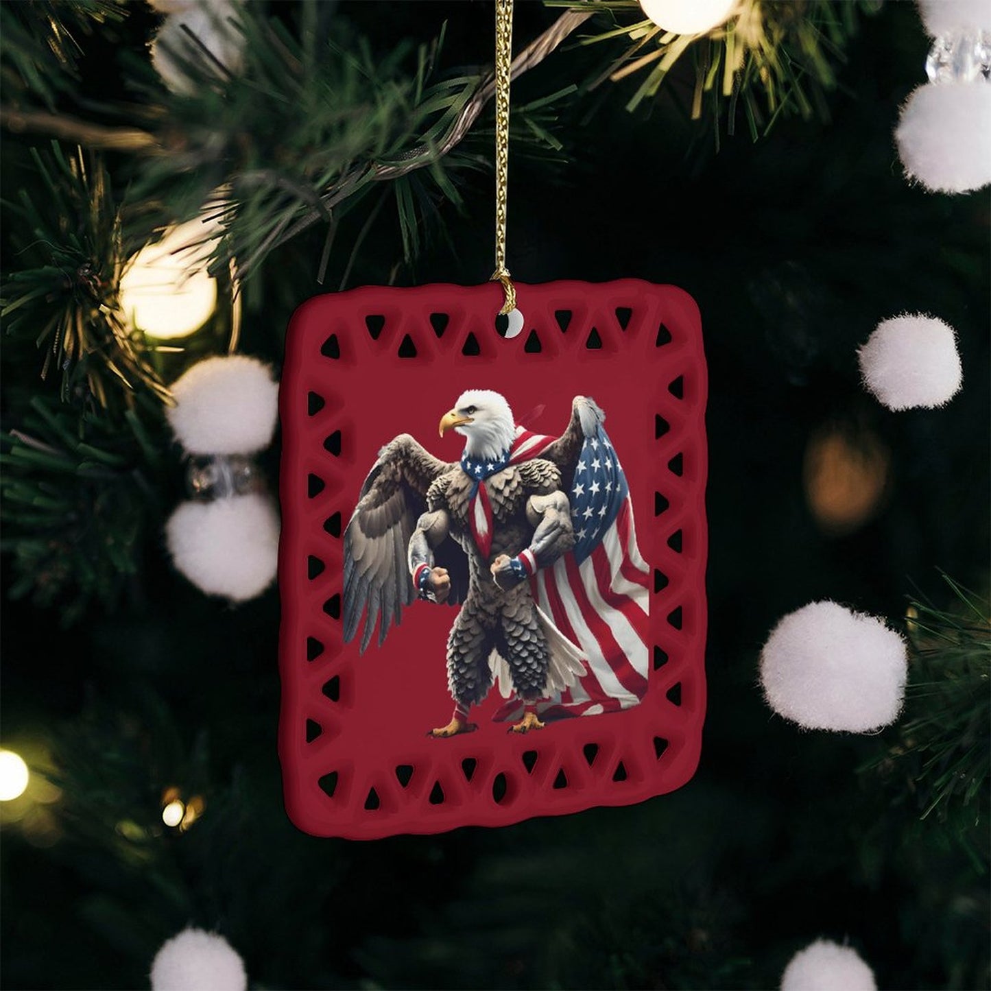 USA/American Flag Inspired Eagle with Cape Square Ceramic Ornament Made in the USA