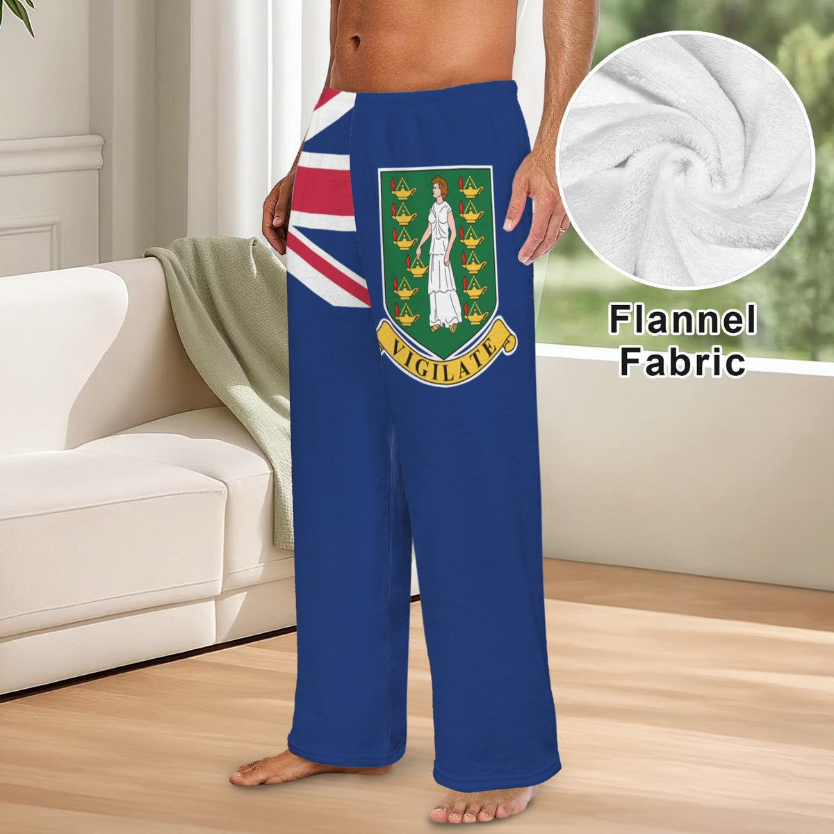 (British) Virgin Islands Flag Inspired Men's Flannel Pajama Trousers Printed in the USA