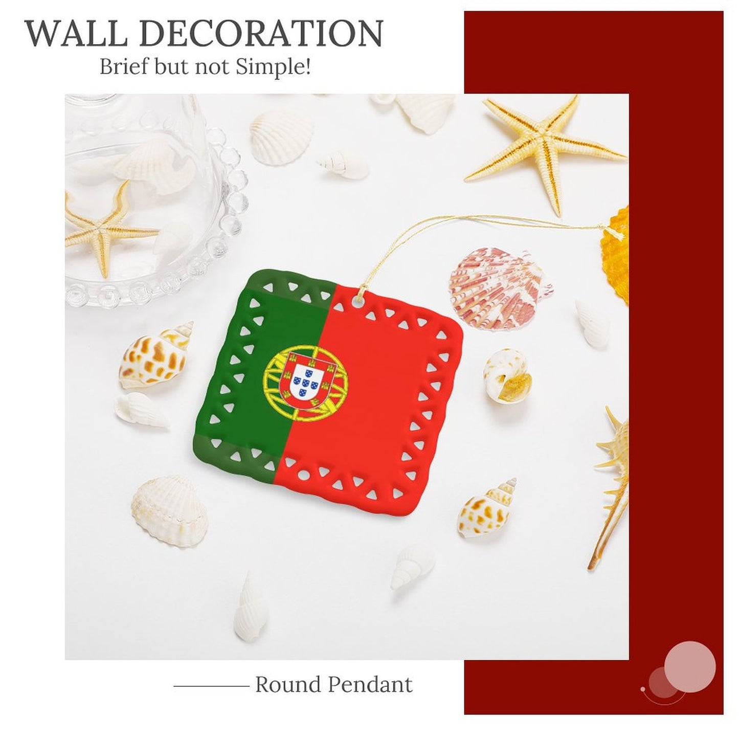 Portugal Flag Inspired Square Ceramic Ornament Made in the USA