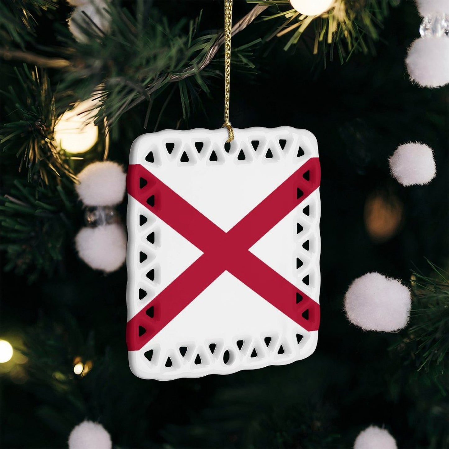 Alabama Flag Inspired Square Ceramic Ornament Made in the USA