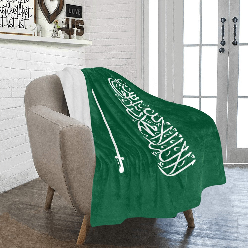 Cozy chair with Luv My Flag green Saudi blanket.