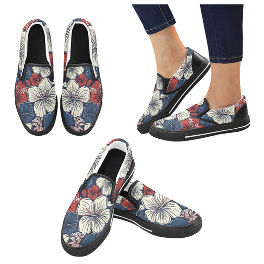 USA/American Flag Inspired Hawaiian Floral Pattern Men's Slip-on Canvas Shoes