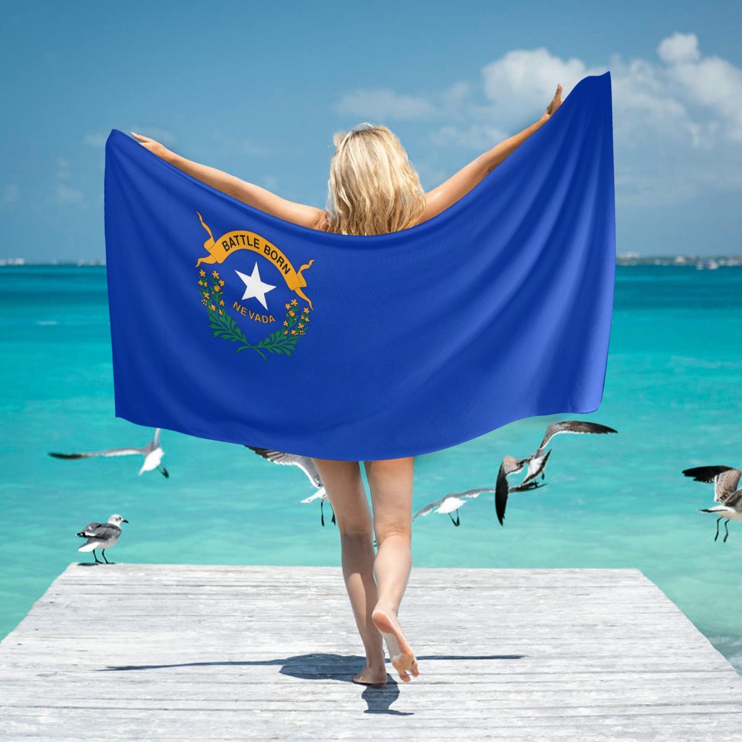 Nevada Flag Beach Towel 31"x71" (Made in USA)
