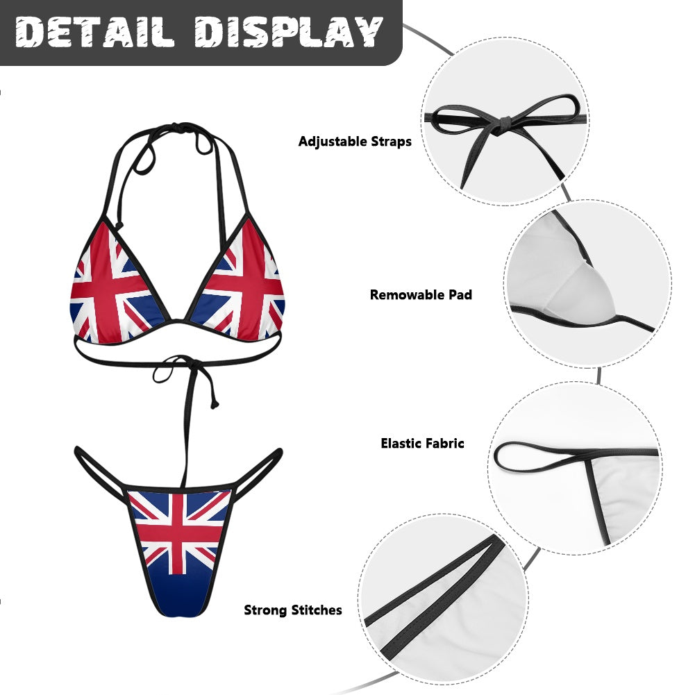 UK/Great Britain Flag Inspired Women's Triangle Bikini with Thong Bottom