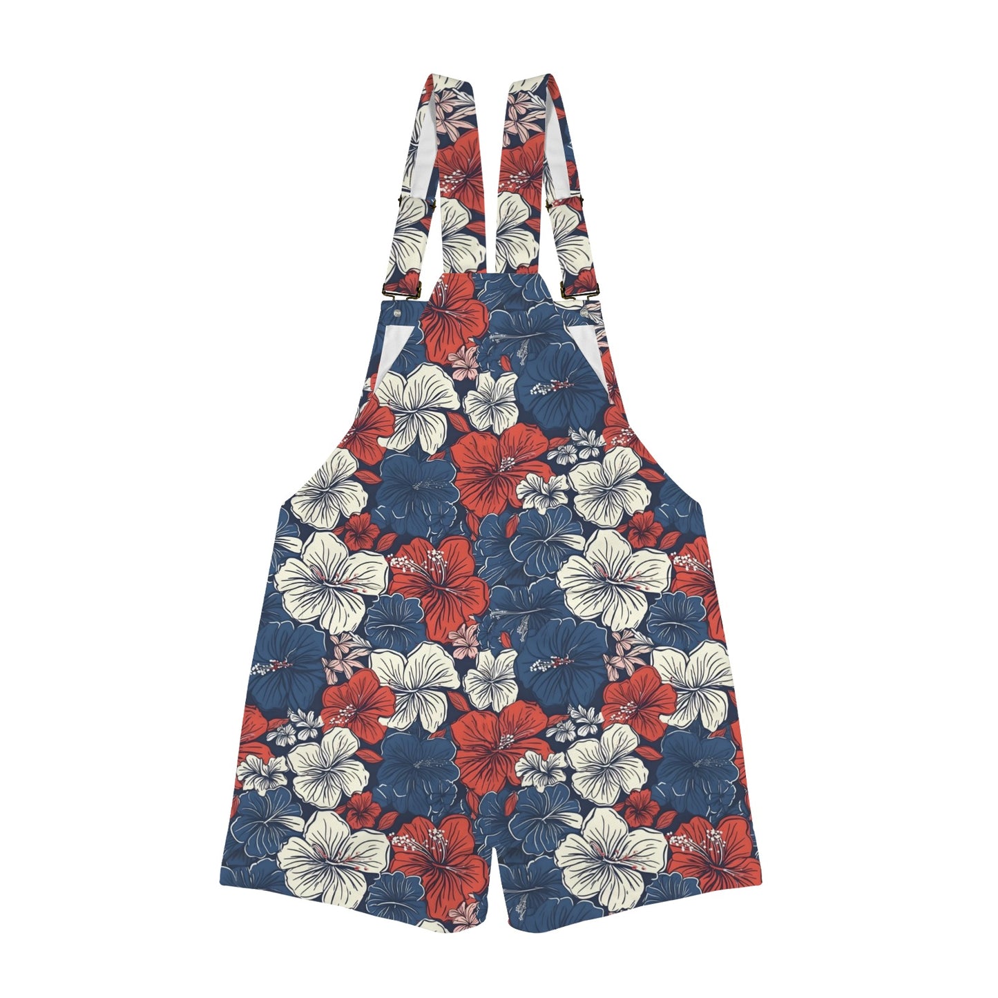 USA/American Flag Inspired Hawaiian Floral Pattern Unisex Suspender Jumpsuit