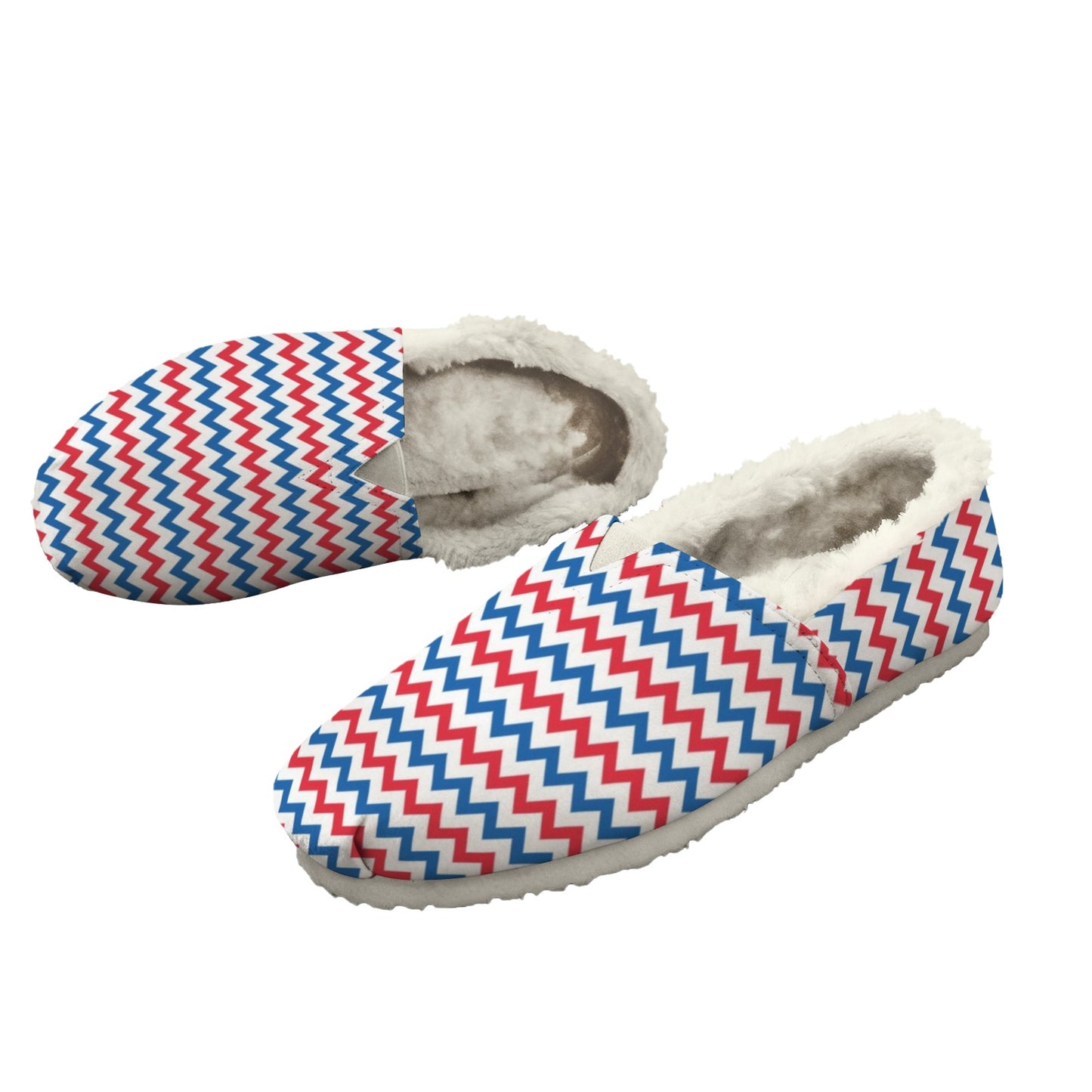 USA/American Flag Inspired Chevron Pattern Women's Fleece-Lined Canvas Slip-On