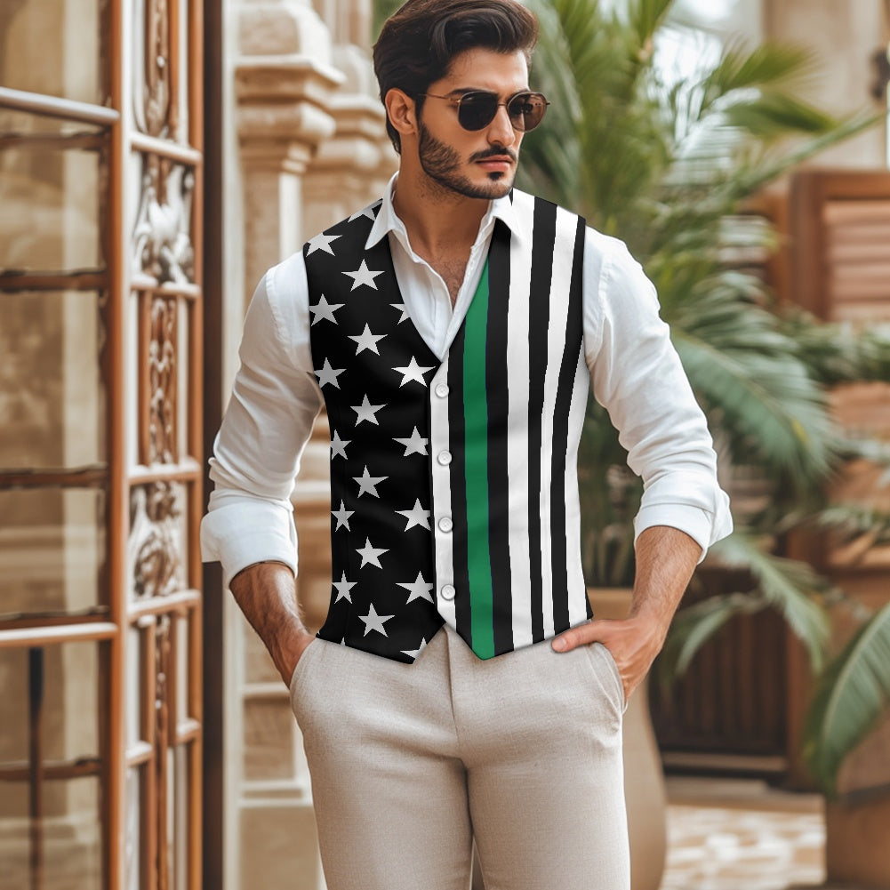 Thin Green Line Flag Inspired Suit vest jacket