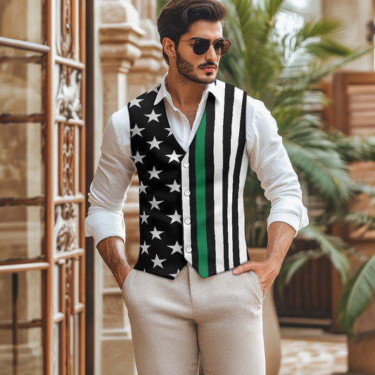 Thin Green Line Flag Inspired Suit vest jacket