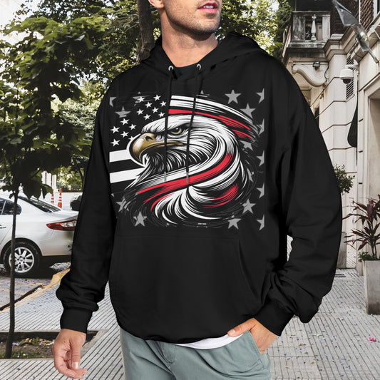Thin Red Line Flag Inspired Eagle Men's Hoodie (Made in the USA)