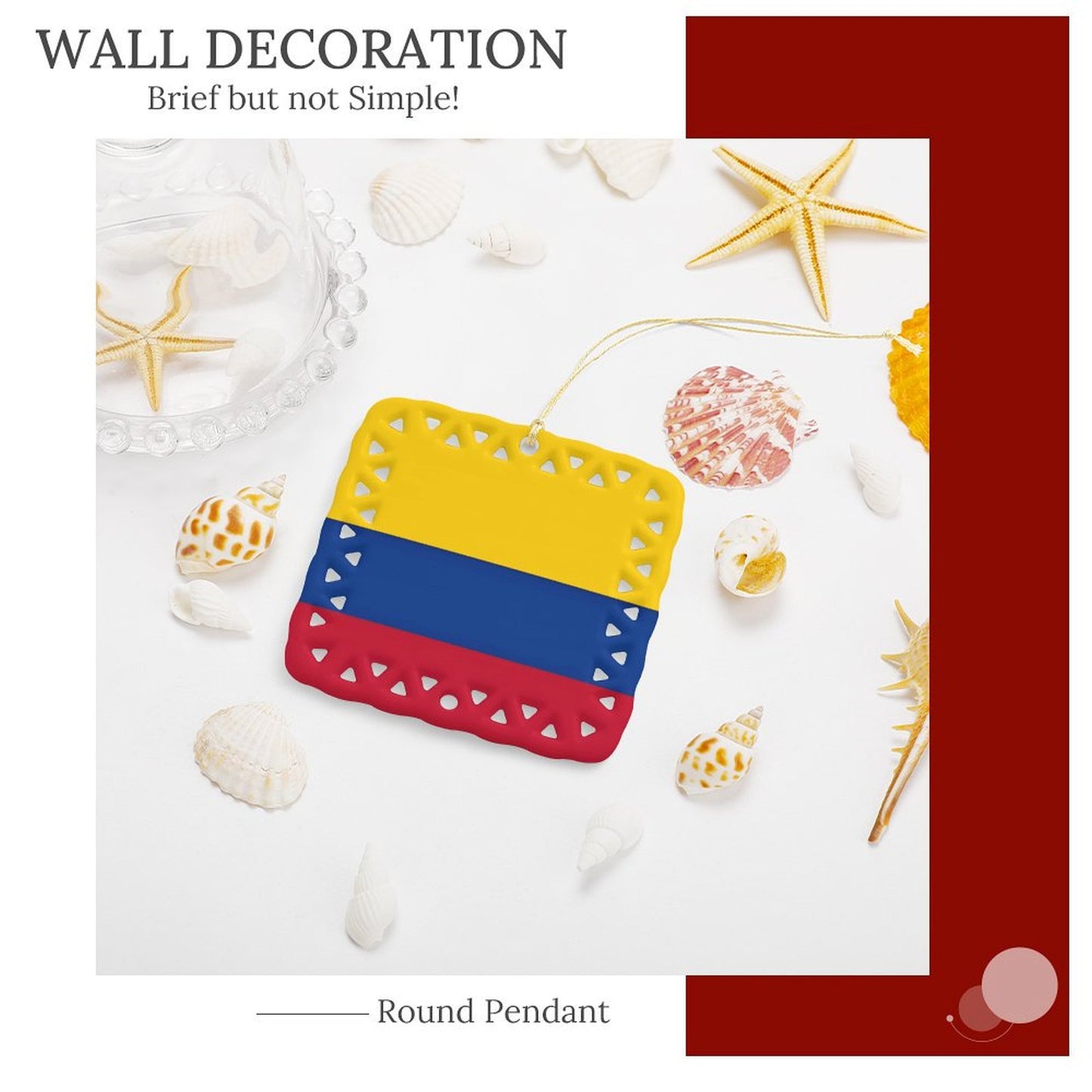 Colombia Flag Inspired Square Ceramic Ornament Made in the USA
