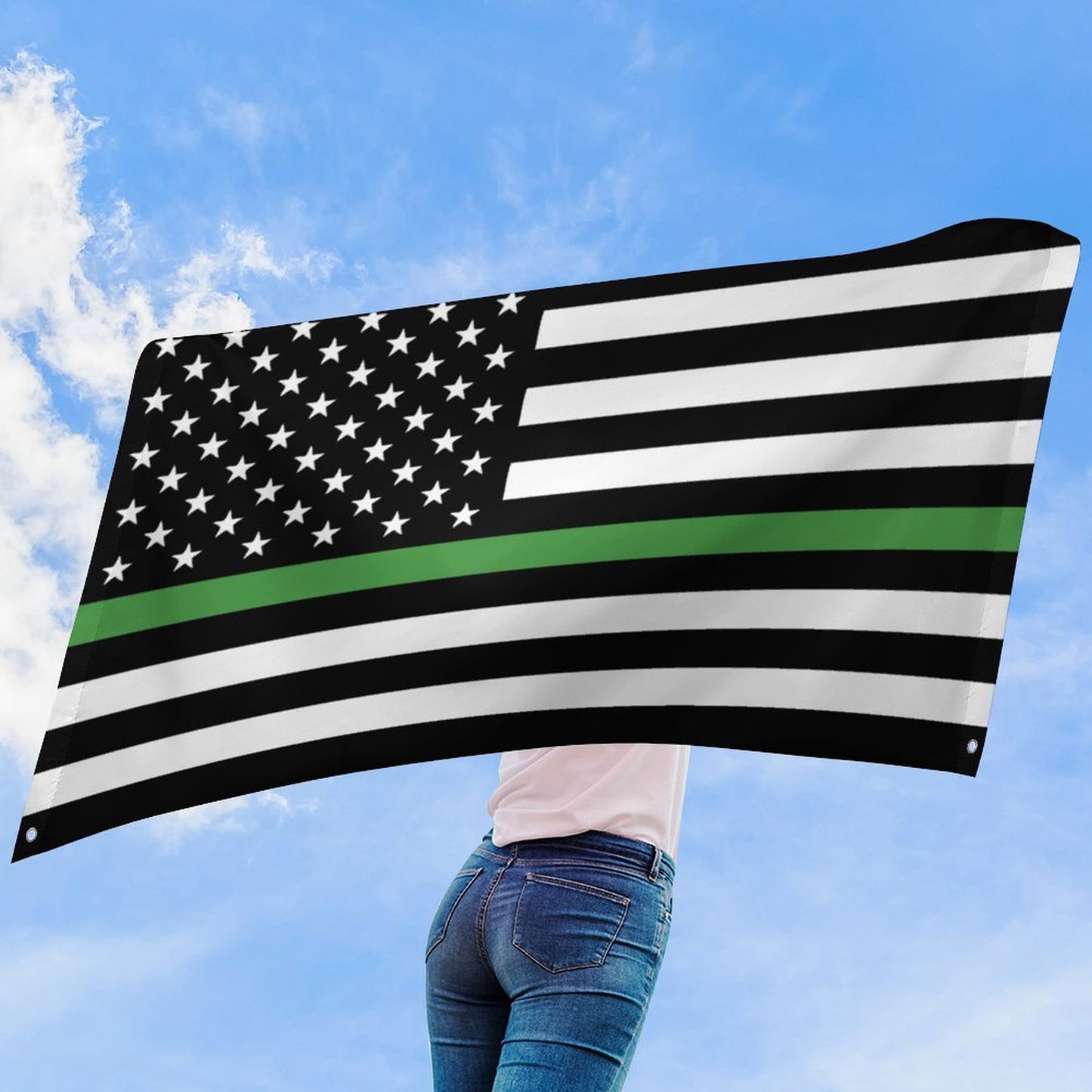 Thin Green Line Flag Inspired Wall Mount Flag with Four Grommets (35x59 in)