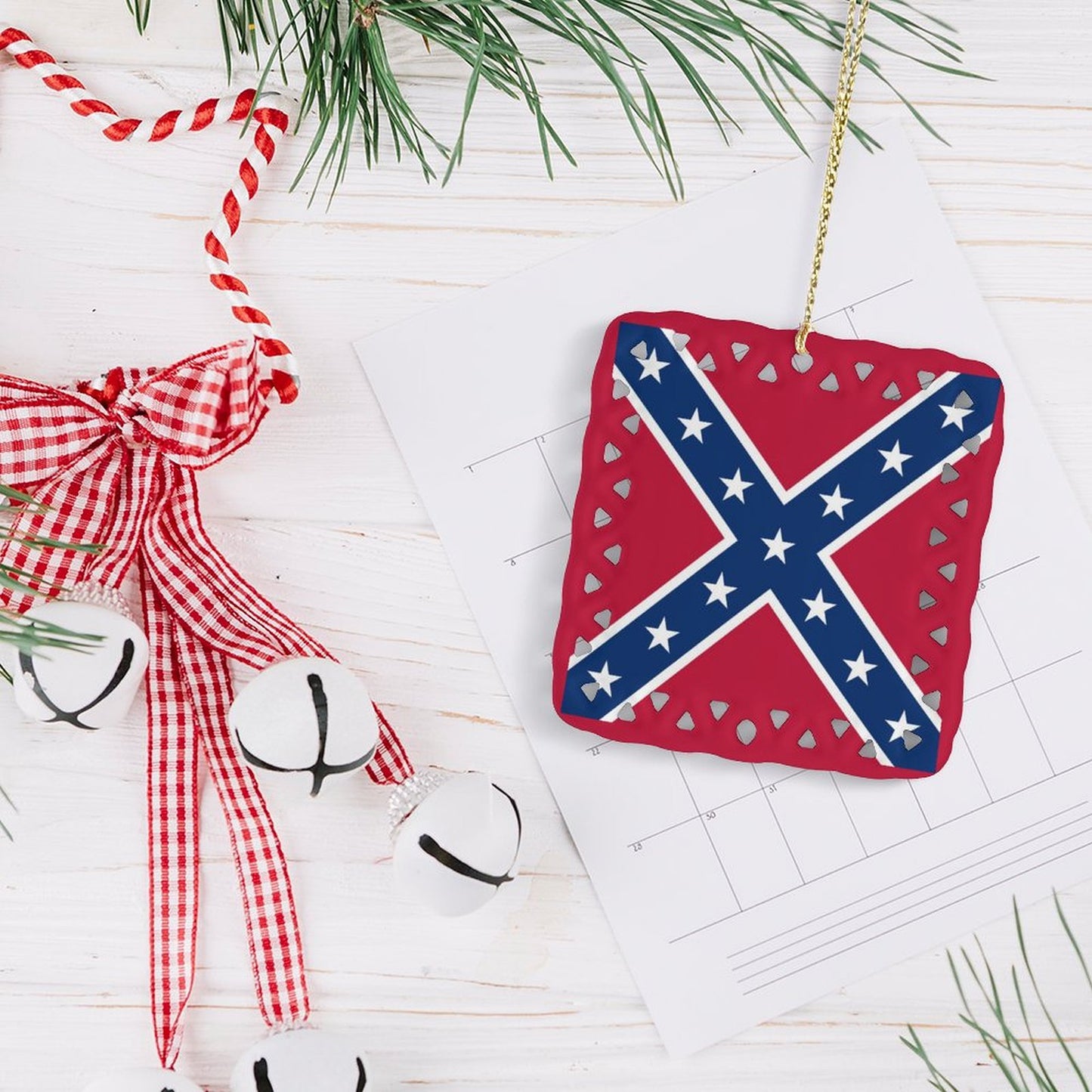 Confederate Battle Flag Inspired Square Ceramic Ornament Made in the USA
