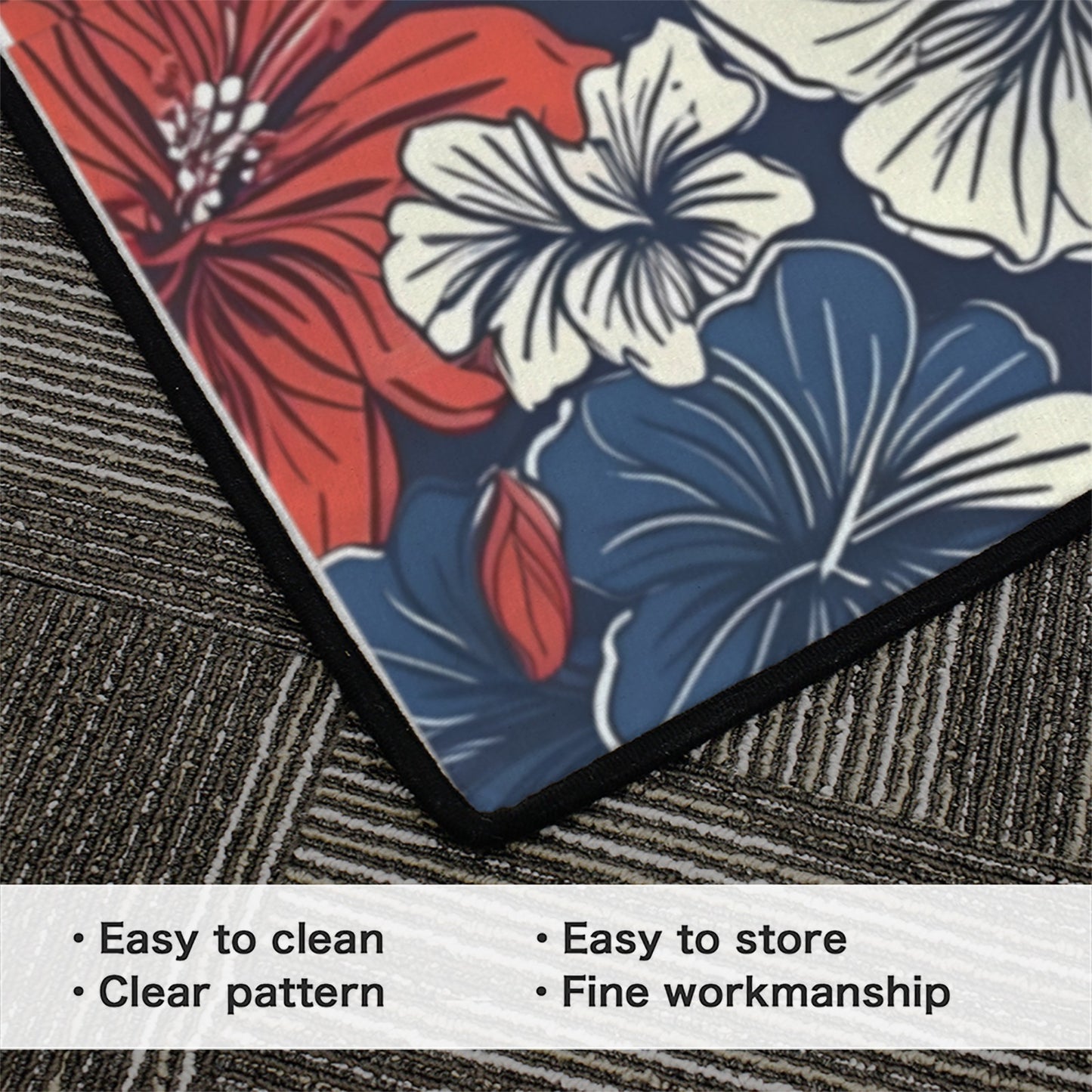 USA/American Flag Inspired Hawaiian Floral Pattern 84x60 Inch Area Rug with Black Binding (Made in the USA)