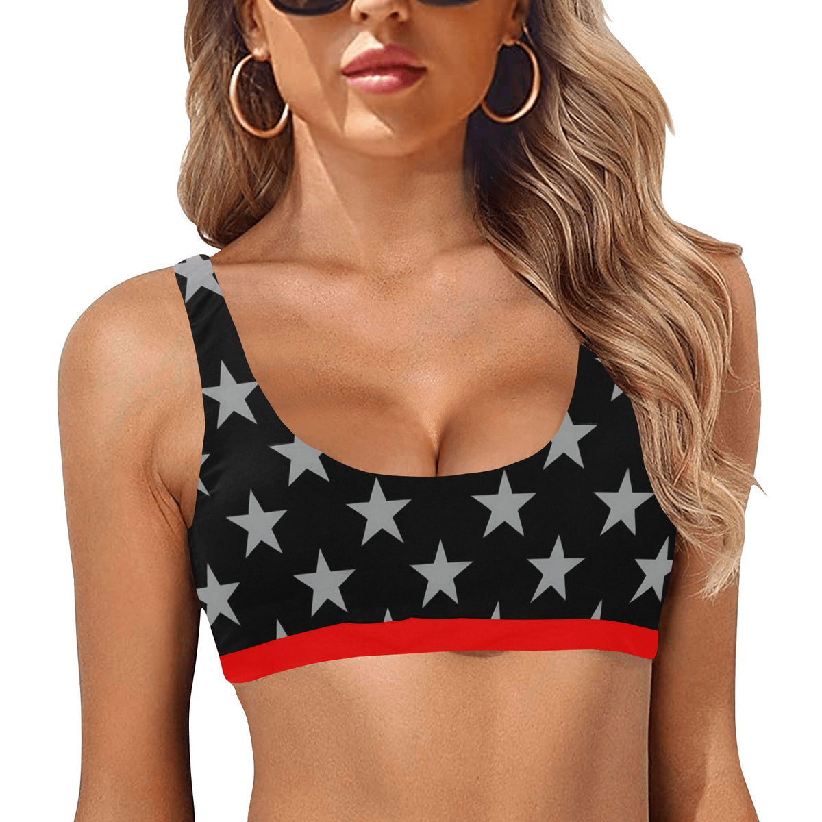 Thin Red Line Flag Inspired Sport Bikini Top