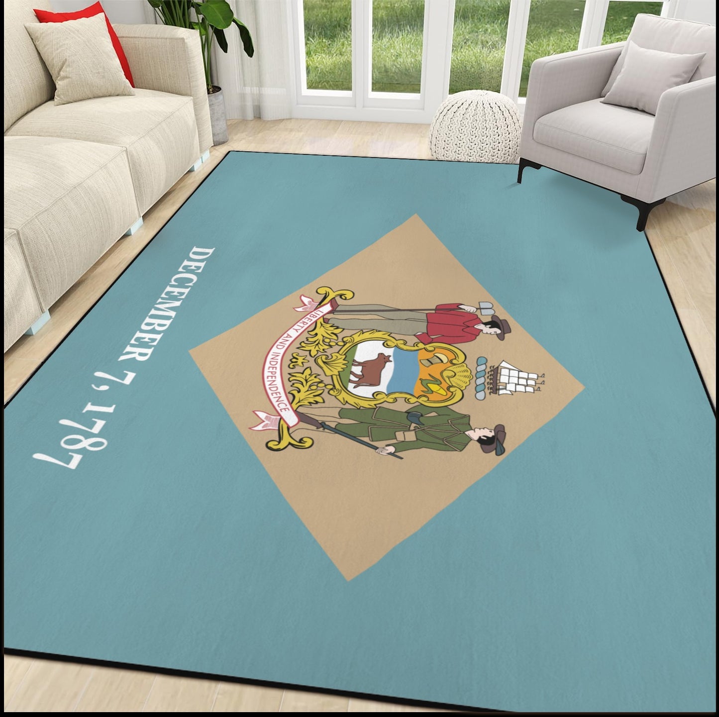Delaware Flag Inspired 84x60 Inch Area Rug with Black Binding (Made in the USA)