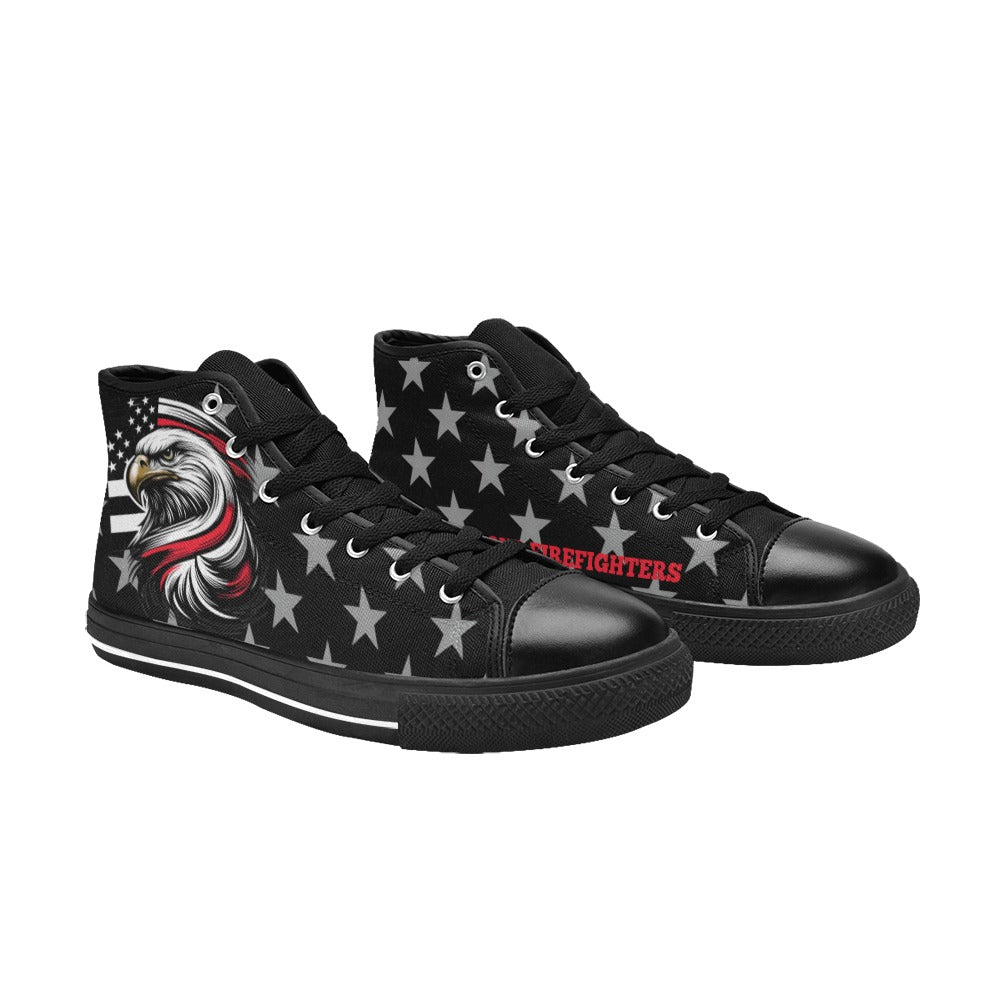 Thin Red Line Flag Inspired "SUPPORT OUR FIREFIGHTERS" Kid's High Top Canvas Shoes