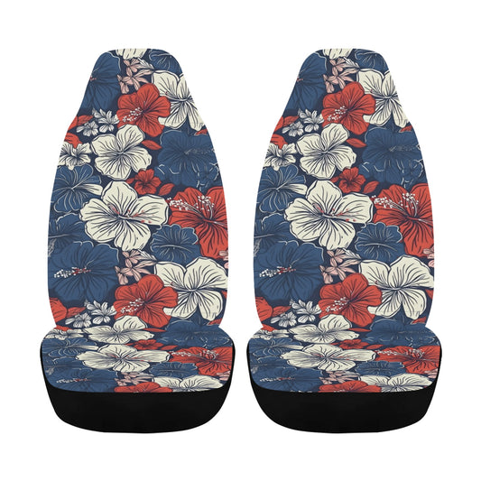 USA/American Flag Inspired Hawaiian Floral Pattern Car Seat Cover Airbag Compatible(Set of 2)