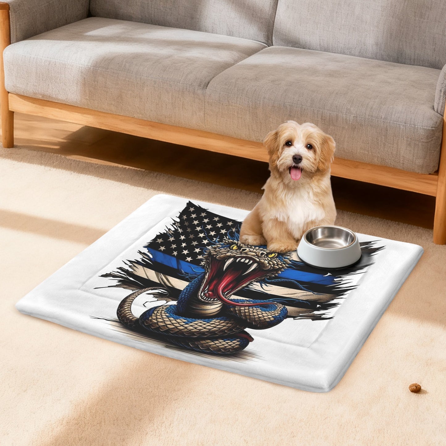 Thin Blue Line Flag Inspired Snake Pet Mat 25x18inch (Made in the USA)