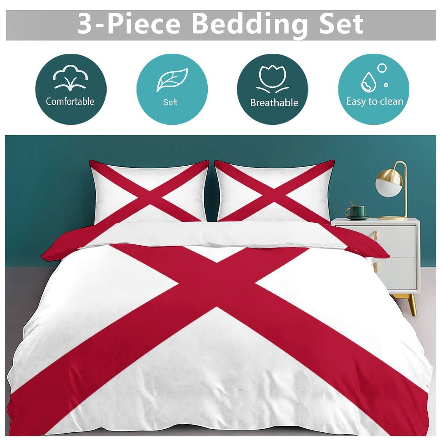 Alabama Flag Inspired 3-Piece Bedding Set (1 Duvet Cover + 2 Pillow Shams) – 102"×90"