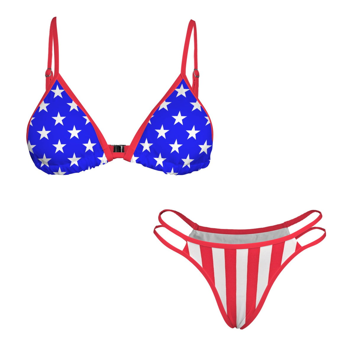 USA/American Flag Inspired Double-Strap Triangle Bikini Set Style-1