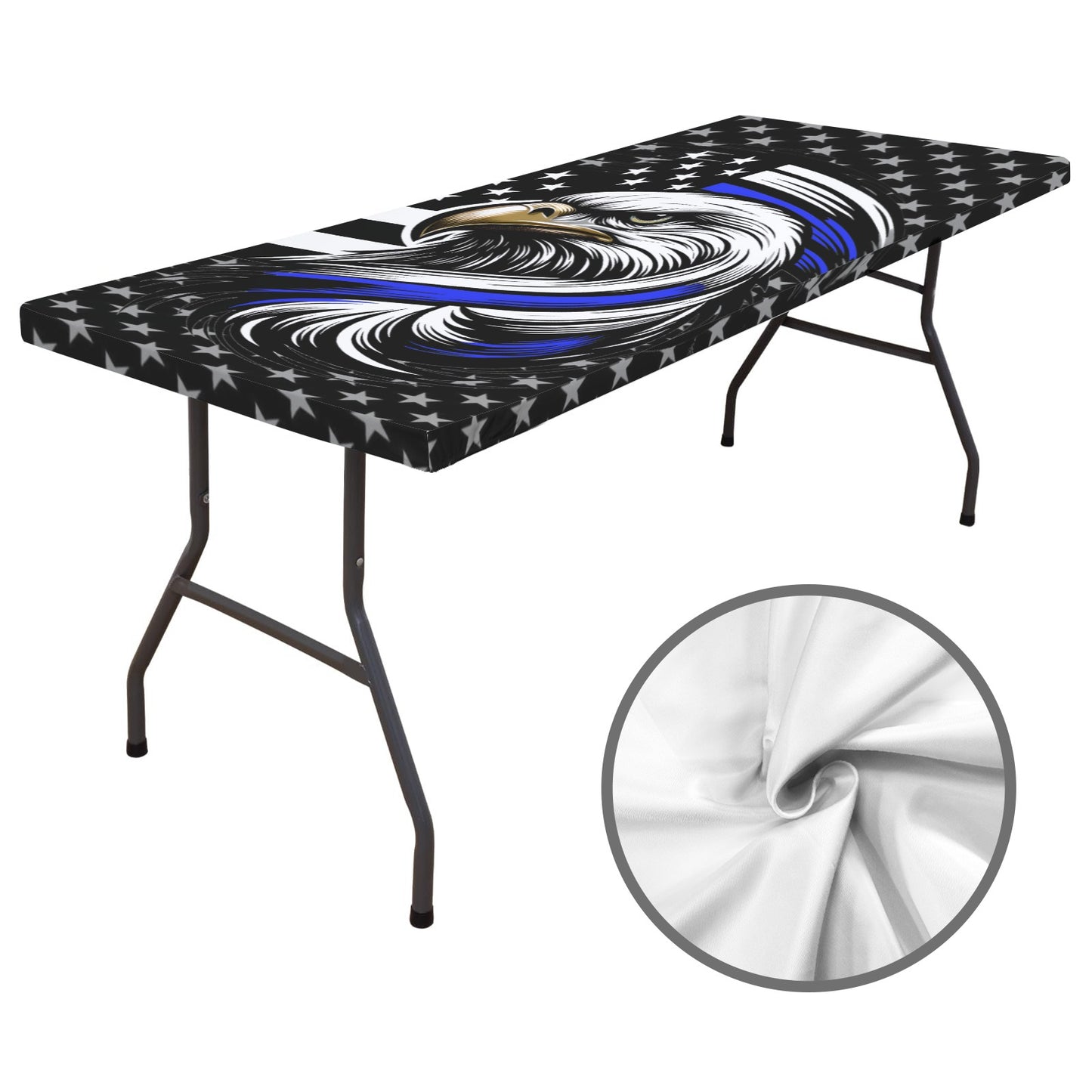 Thin Blue Line Flag Inspired Eagle Custom Elastic Fitted Tablecloth 72x30 inch (Made in the USA)