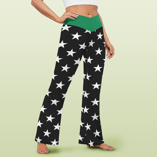 Thin Green Line Flag Inspired Women's V-Crossover High Waisted Flare Leggings